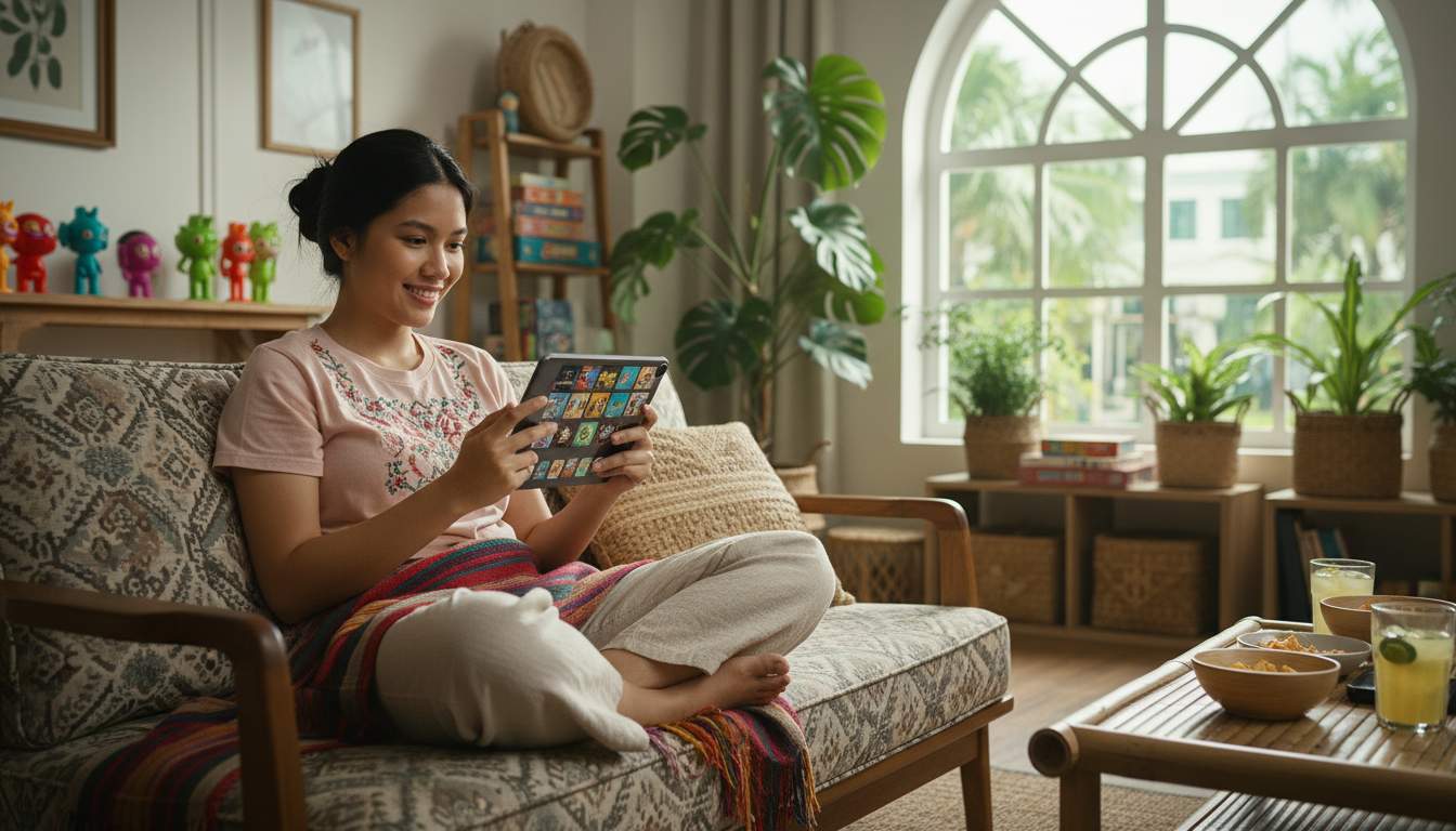 A collection of games on display