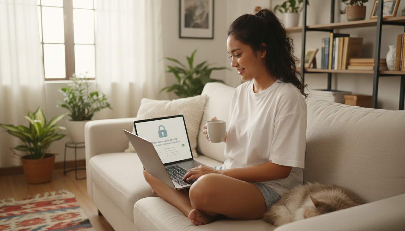 Woman securing her online account